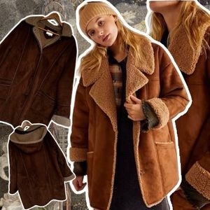 Women's Faux Shearling Suede Coat in Chestnut Brown